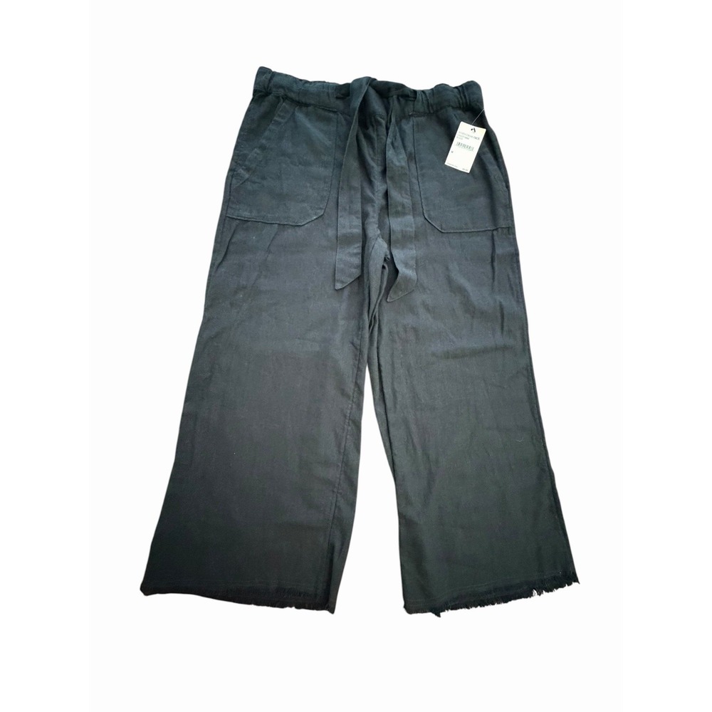 CASLON‎ Pants Womens Medium Black Linen Cropped Wide Leg New Pockets #OP10-1